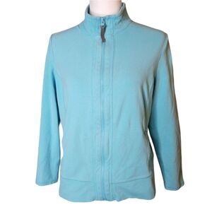 T by Talbots Jacket Zip Up Mock Neck Zipper Pockets Light Blue Size Petite Large